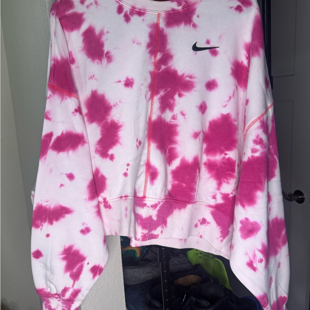 Nike Pink and White Oversized Hoodie
